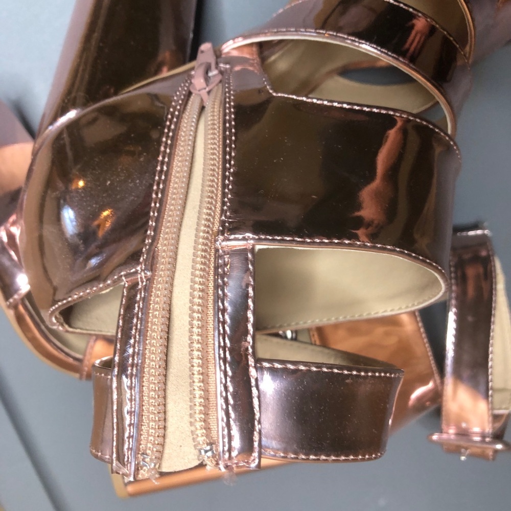 Rose Gold Strappy Chunky Heels - Picture 6 of 6